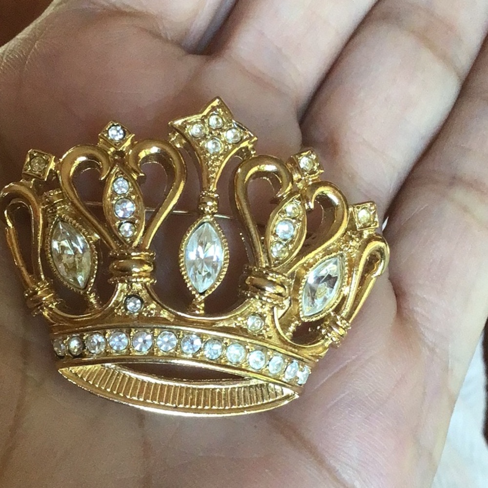 Kjl Vintage Royal Crown Brooch Kenneth J Lane For… - image 1